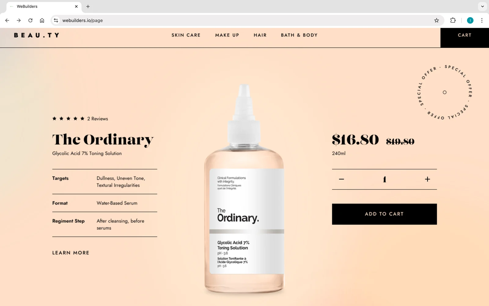 Démo Beauty — page produit soin visage