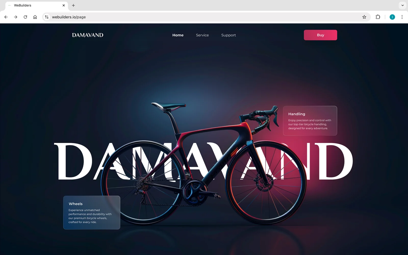 Démo Damavand — page produit sombre pour vélo de route