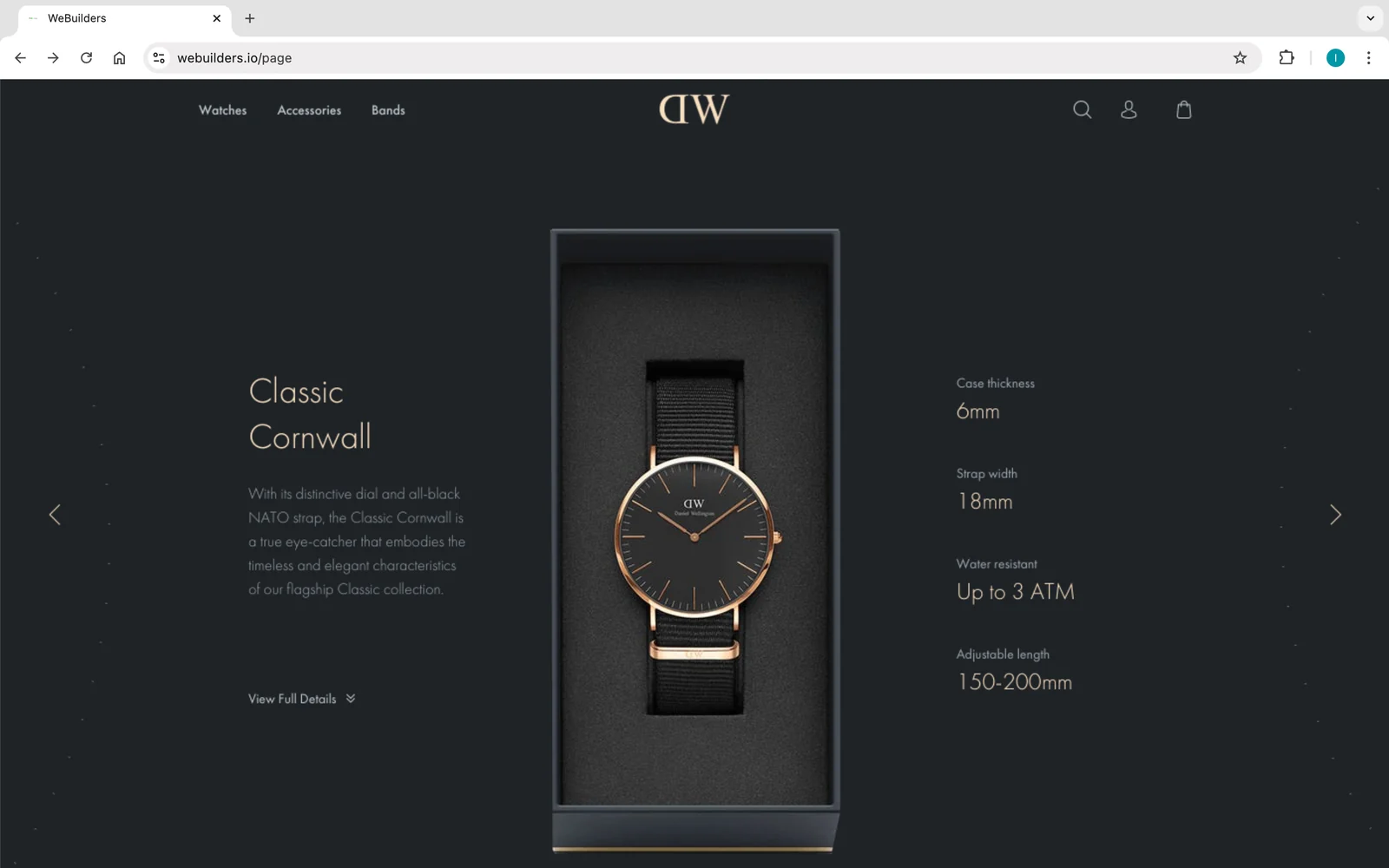 Démo horlogerie — page produit sombre et minimale